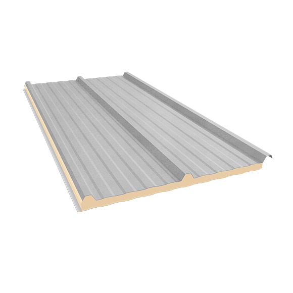 Isotelha Trapezoidal Térmica Sanduíche Cinza Claro com Forro Branco Neve – núcleo em PIR 30 mm