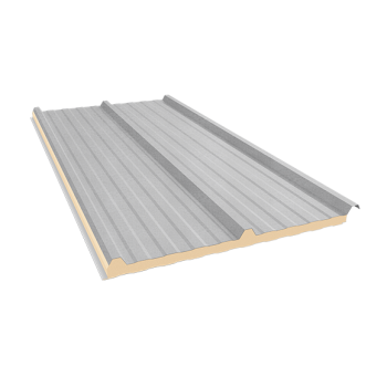 Telha Trapezoidal Confort Térmica Semi-Sanduíche Cor de Galvalume Natural – núcleo em PIR 20 mm