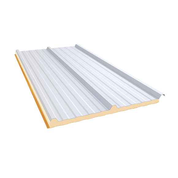 Isotelha Trapezoidal Térmica Sanduíche Branco Neve com Forro Amadeirado – núcleo em PIR 30 mm – 0,38MM X 0,50MM
