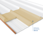 Isotelha Trapezoidal Térmica Sanduíche Branco Neve com Forro Amadeirado – núcleo em PIR 30 mm – 0,38MM X 0,50MM